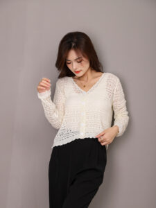 Close-up of smooth ice silk knitted fabric