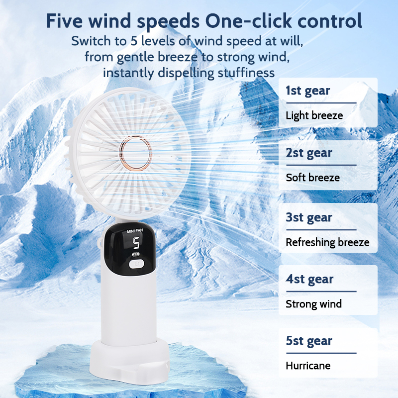 S5 handheld cooling fan with 5 speed control