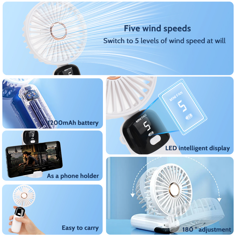 S5 mini fan with digital display battery indicator