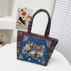 Blue elephant canvas tote bag for women