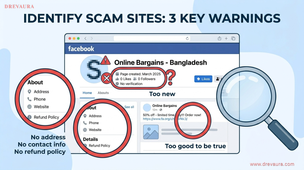 red flags to verify seller Bangladesh online shopping scam drevaura