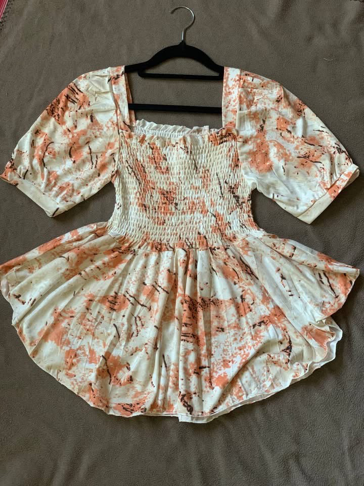 koran floral puff sleeve top orange real picture