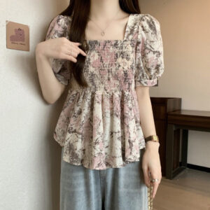 korean-floral-puff-sleeve-smocked-top-for-women