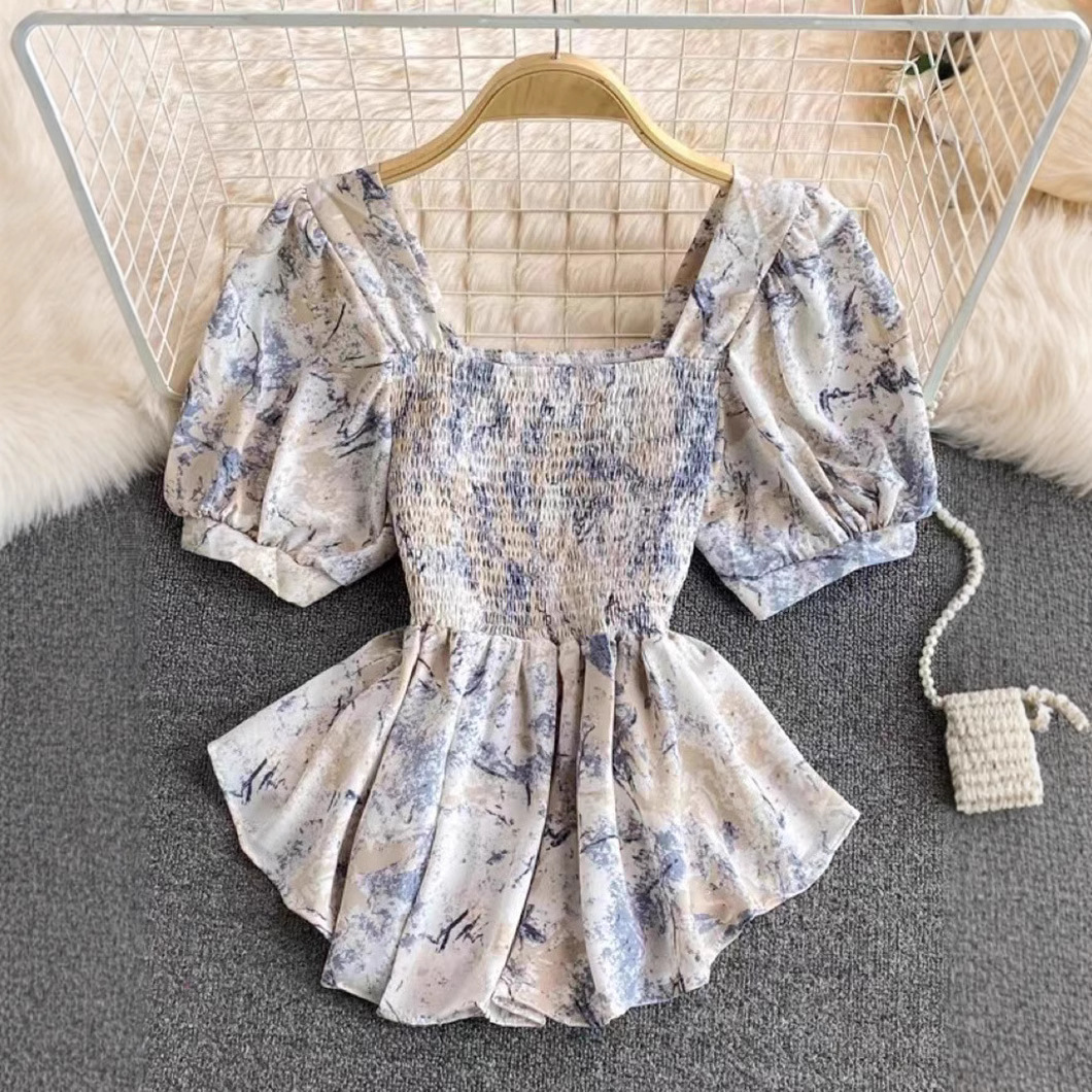 korean puff sleeve boho top blue color top free size