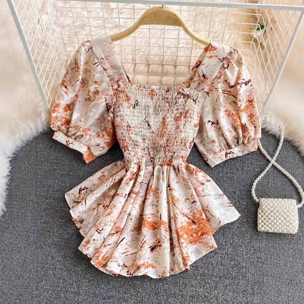 korean puff sleeve boho top orange color top free size