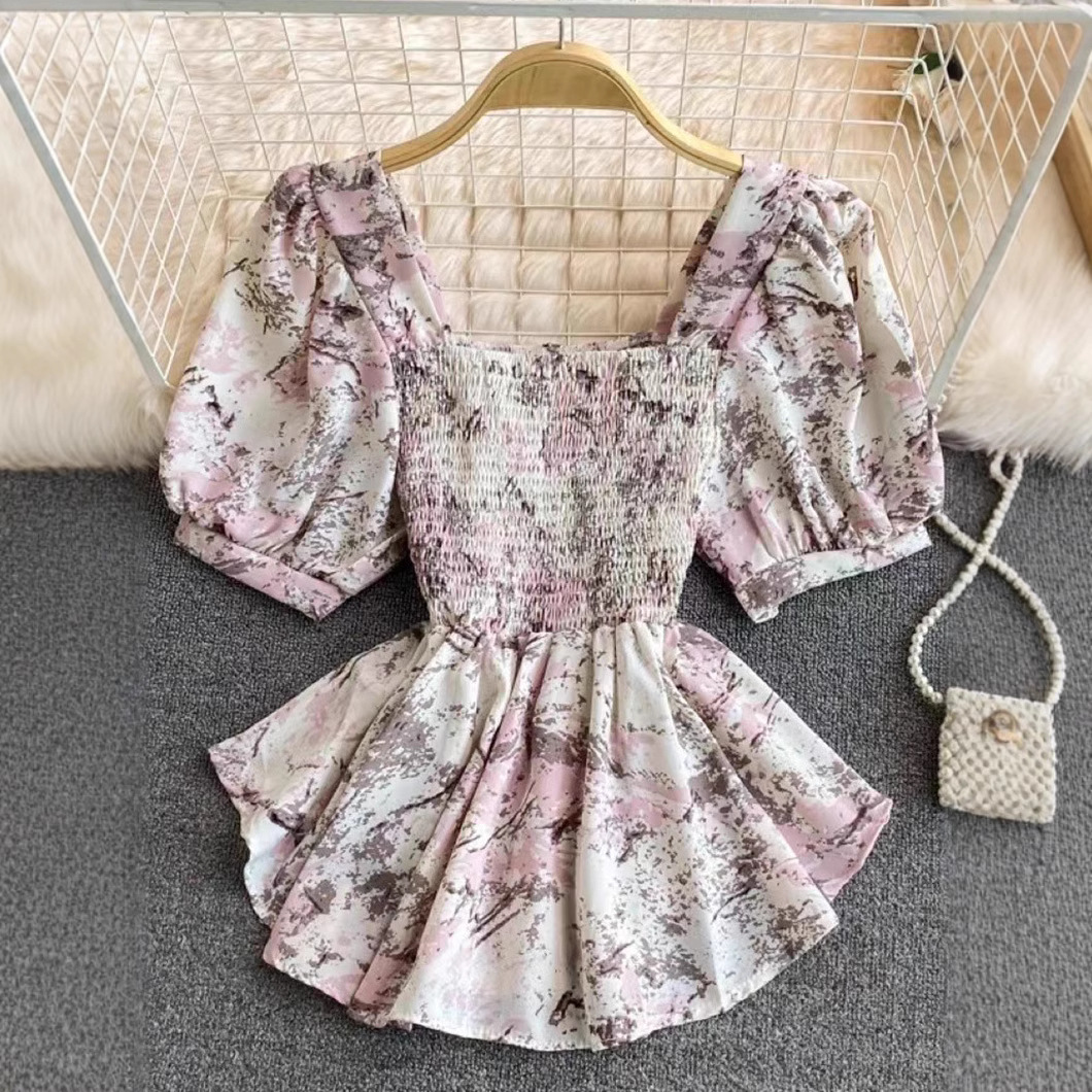 korean puff sleeve boho top pink color top free size